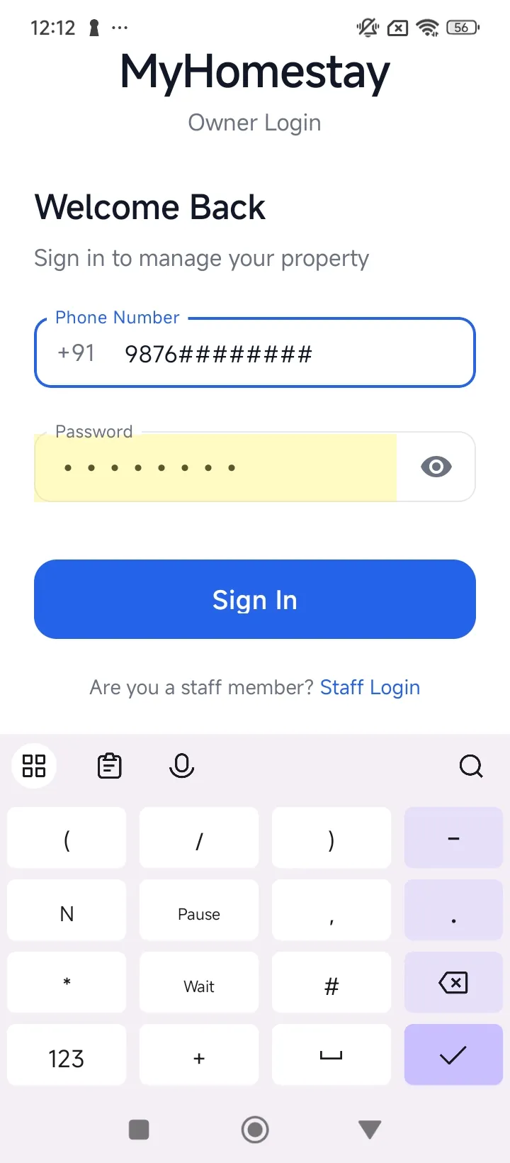 MyHomestay Owners App - Owner Login