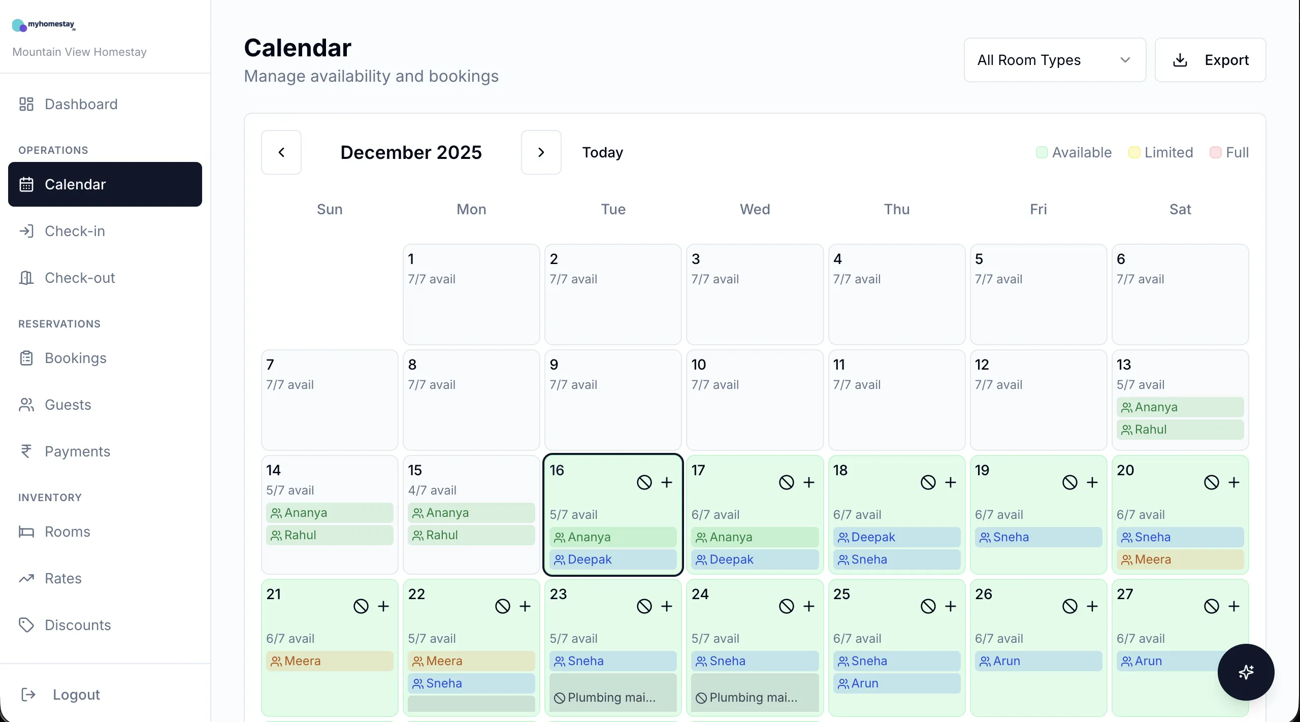 Booking Calendar View